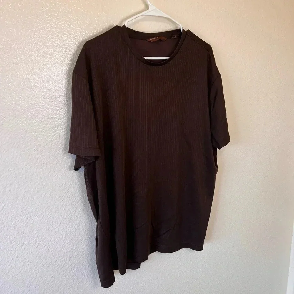 PERRY ELLIS Polyester Ribbed Brown Men’s Shirt - Picture 2 of 4